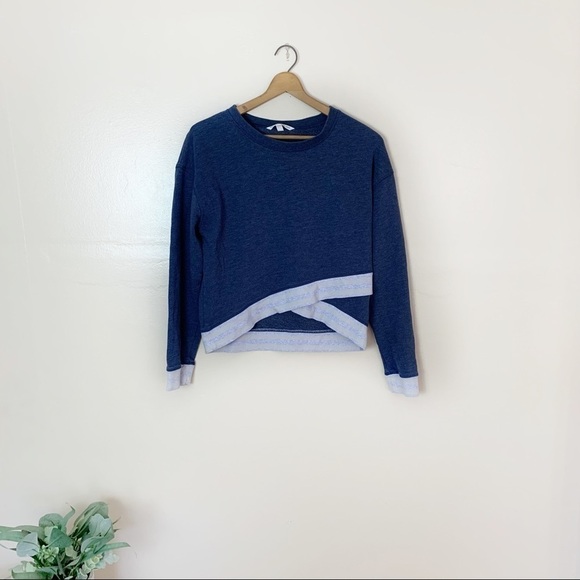 [Victoria's Secret] Blue Long Sleeve Cropped Crewneck Crossover Hem Sweater - Picture 1 of 10